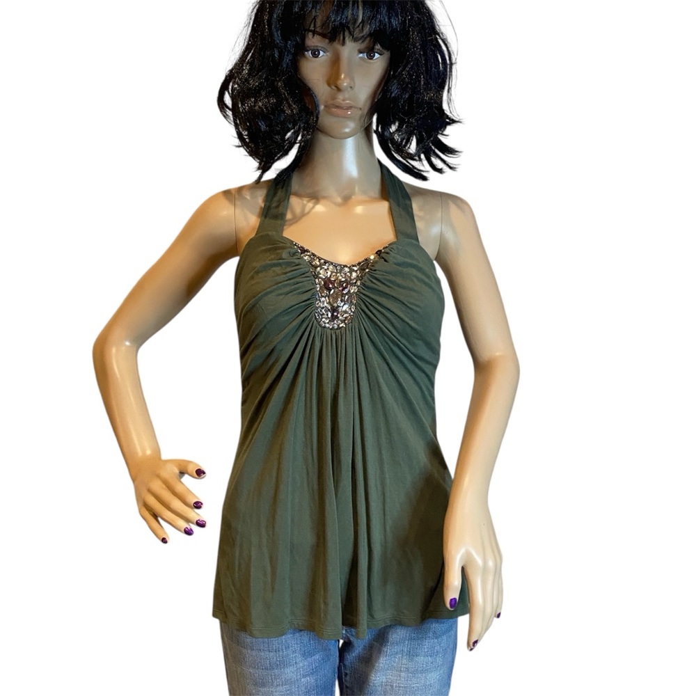White House Black Market Embellished Date Top Halter Shirt Jeweled Sz Medium VGC